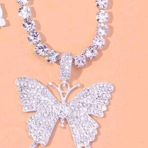 Rhinestone necklace with butterfly pendant